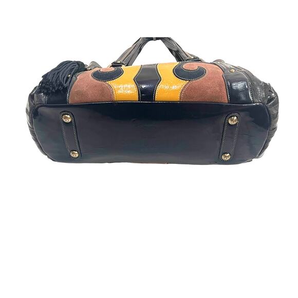 1980s Original by Sharif LEATHER & SUEDE HANDBAG Blue Brown Shoulder Purse Y2k - Picture 5 of 10